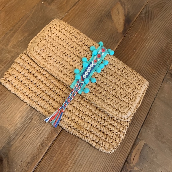 Fallon and Royce Handbags - Fallon and Royce Reese Fold over Straw Clutch